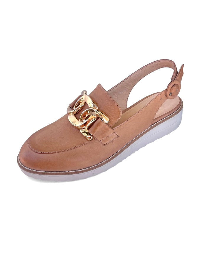Ozten Tan Almond Leather Flats