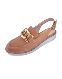 Ozten Tan Almond Leather Flats