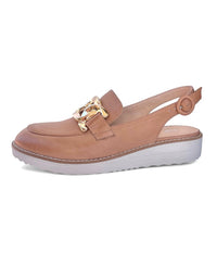 Ozten Tan Almond Leather Flats