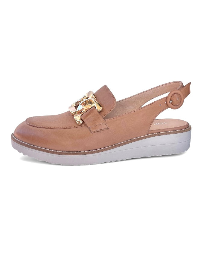 Ozten Tan Almond Leather Flats
