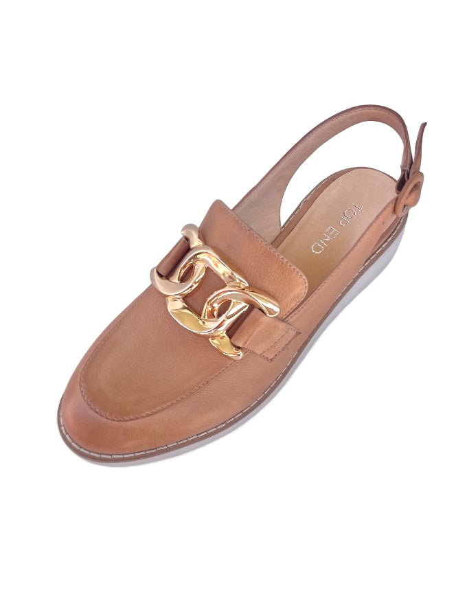 Ozten Tan Almond Leather Flats