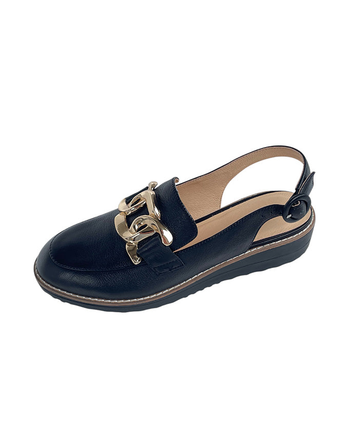 Ozten Black Leather Flats