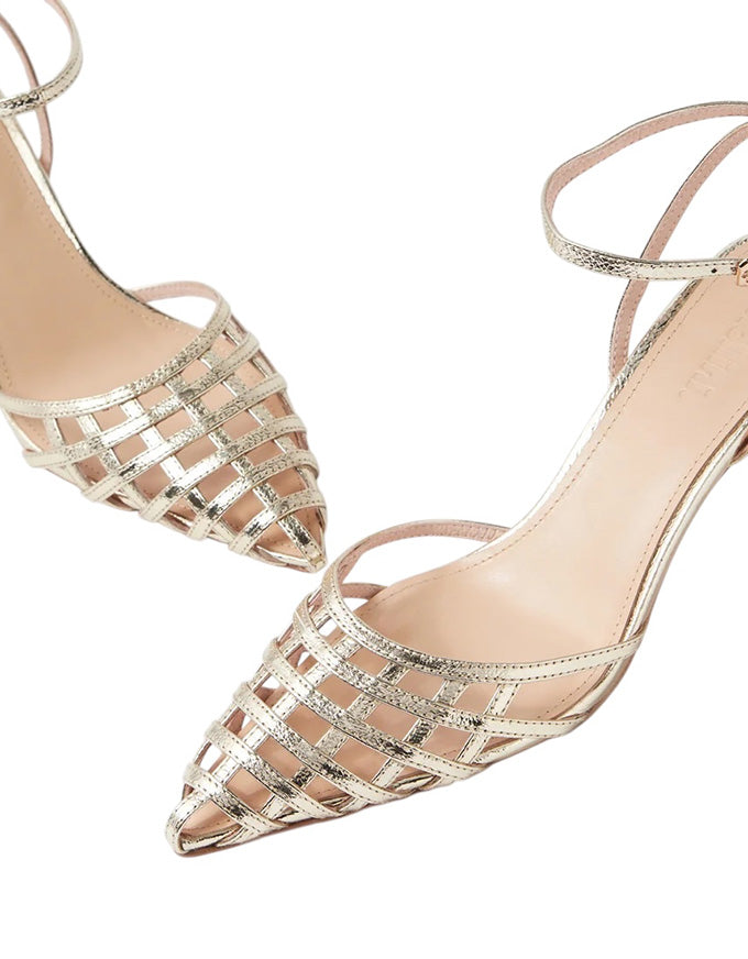 Toria Heels Platinum Crinkle Leather