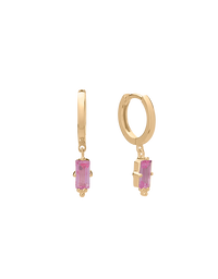 Huggies w Hanging Pink Quartz Baguette 18KT YGP