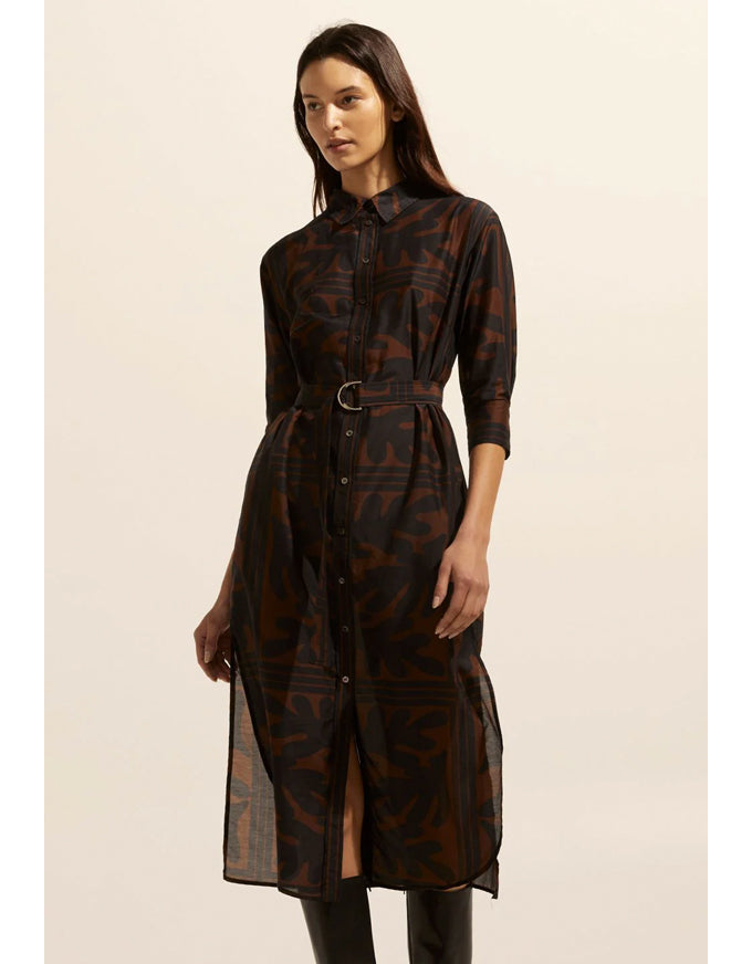 Pinpoint Dress Choc Frond