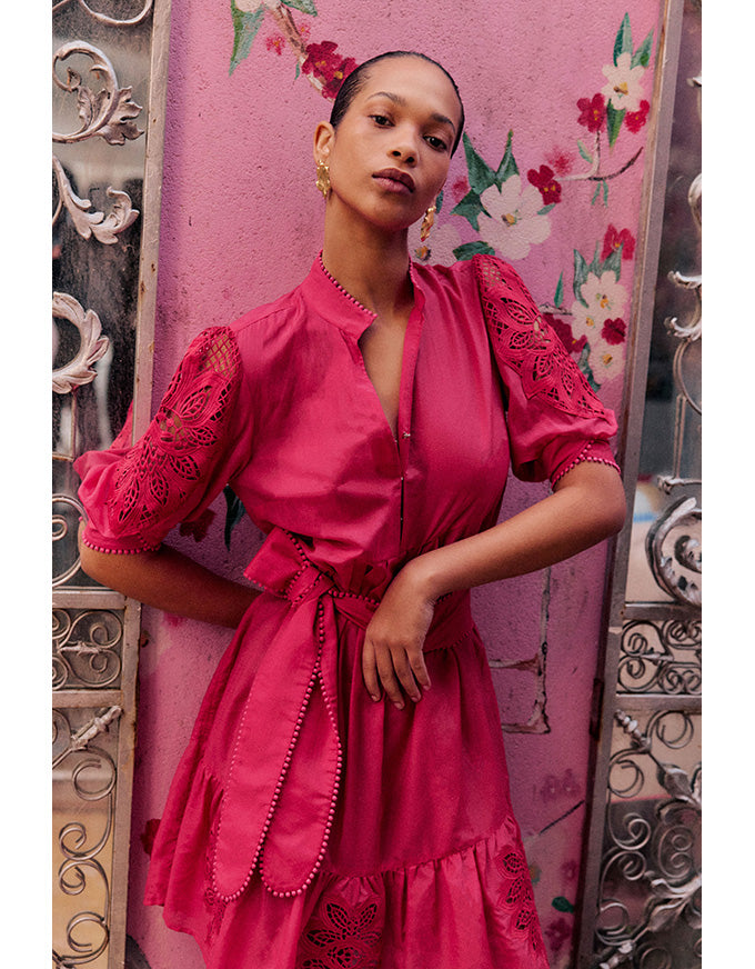 Jamila Silk Cotton Dress Ruby