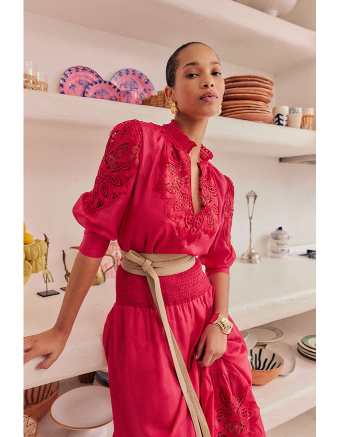 Oleander Cotton Silk Blouse Ruby