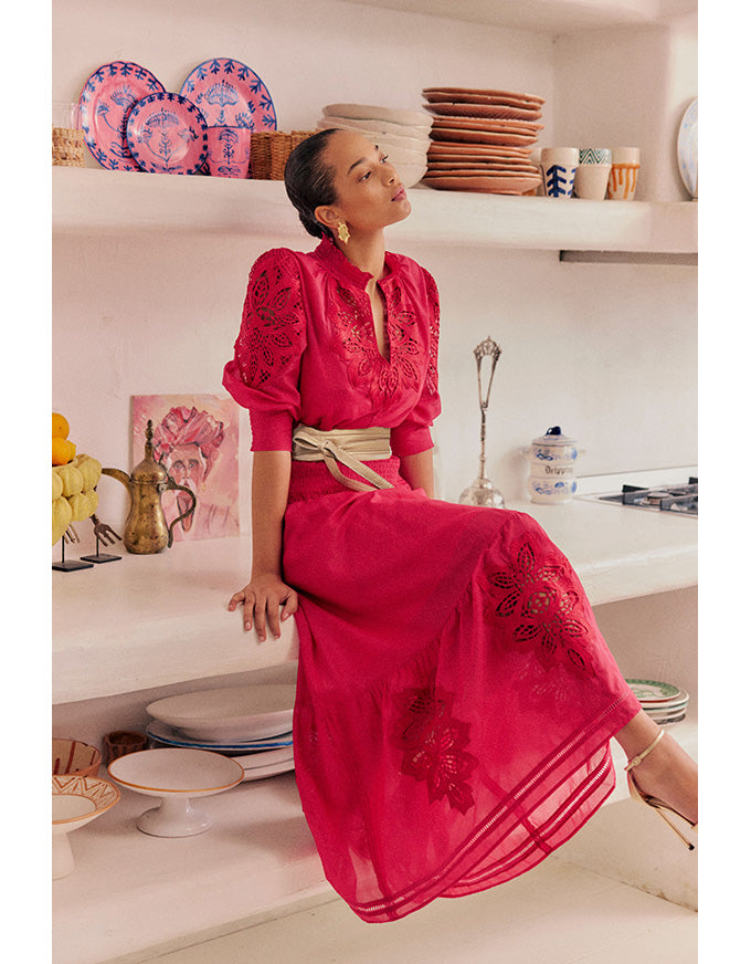 Oleander Cotton Silk Blouse Ruby