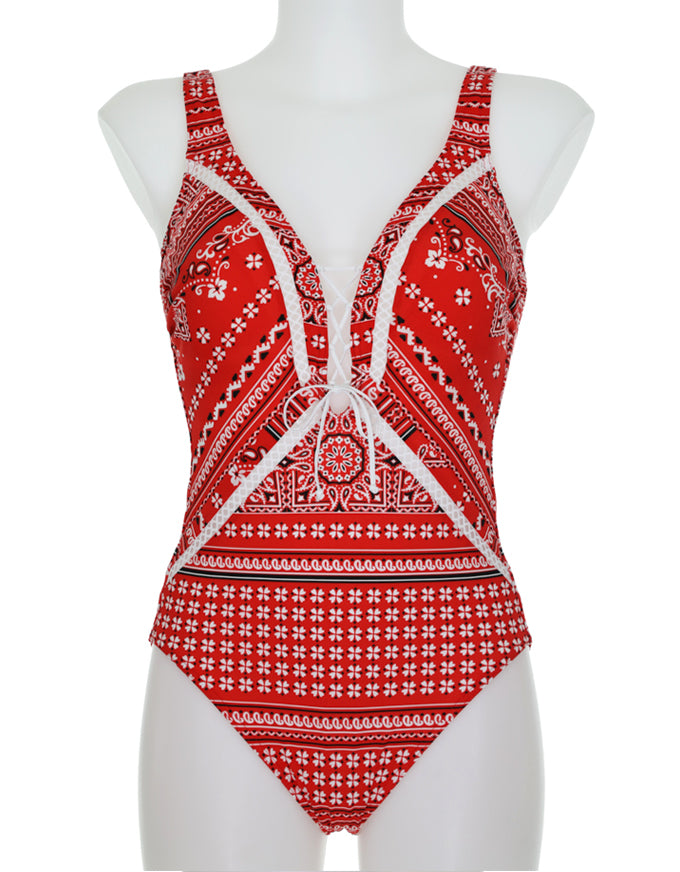 Red Bandana Print Tie One Piece