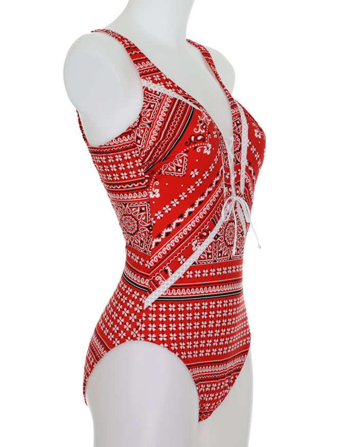 Red Bandana Print Tie One Piece