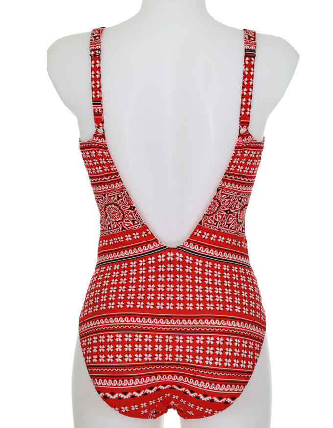 Red Bandana Print Tie One Piece