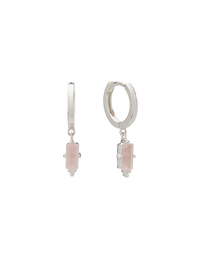 Huggies w Hanging Rose Quartz Baguette Silver