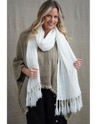Mesh Scarf W Fringe White Linen