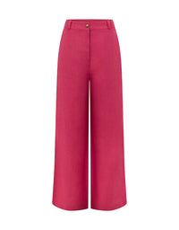 Bright pink wide-leg cropped trousers with a front fly and belt loops, shown on a plain white background. Edit Pant Rhubarb
