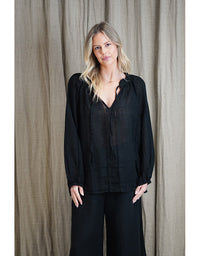 Sussana Stonewash Linen Top Black