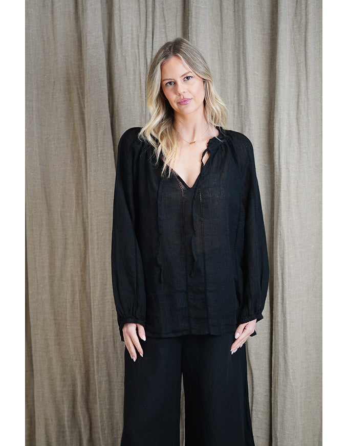 Sussana Stonewash Linen Top Black