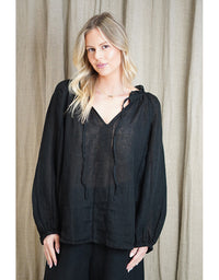 Sussana Stonewash Linen Top Black