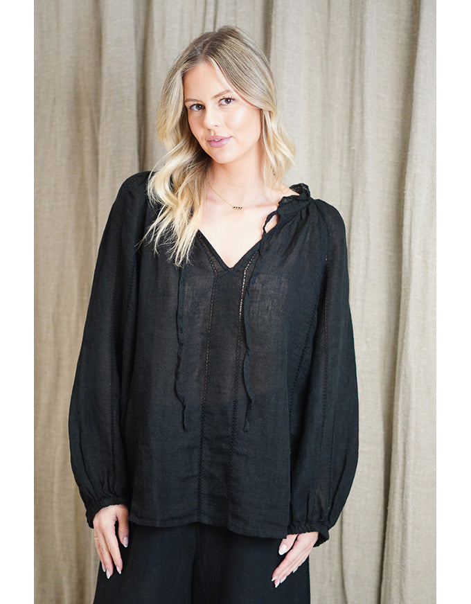 Sussana Stonewash Linen Top Black