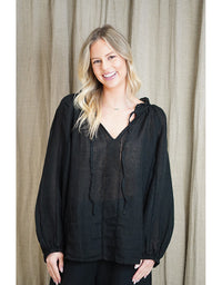 Sussana Stonewash Linen Top Black