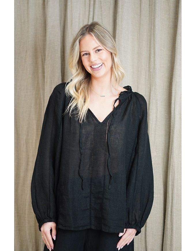 Sussana Stonewash Linen Top Black