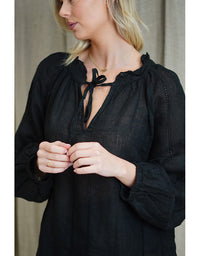 Sussana Stonewash Linen Top Black