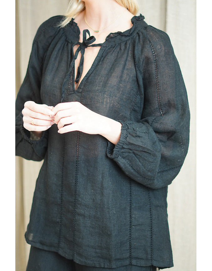 Sussana Stonewash Linen Top Black