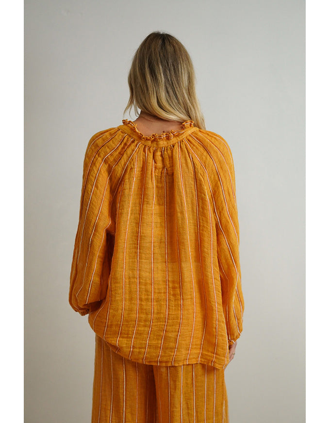 Sussana Stonewash Linen Top Mustard Stripe