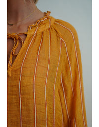 Sussana Stonewash Linen Top Mustard Stripe