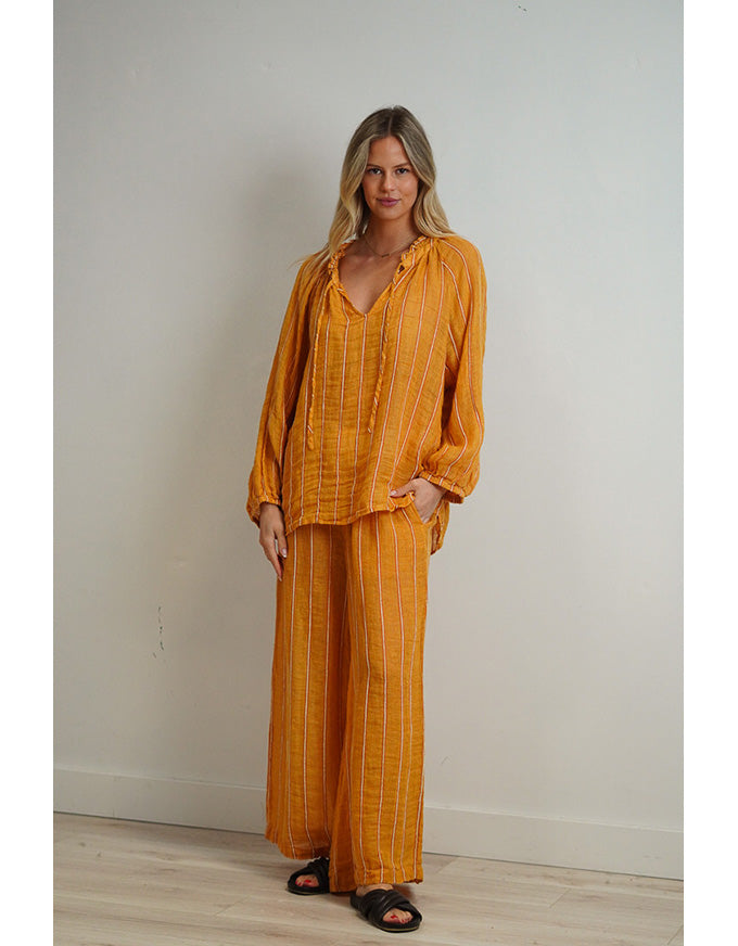Sussana Stonewash Linen Top Mustard Stripe