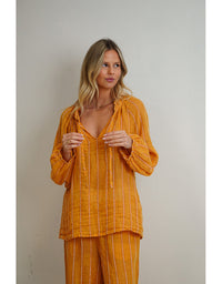 Sussana Stonewash Linen Top Mustard Stripe