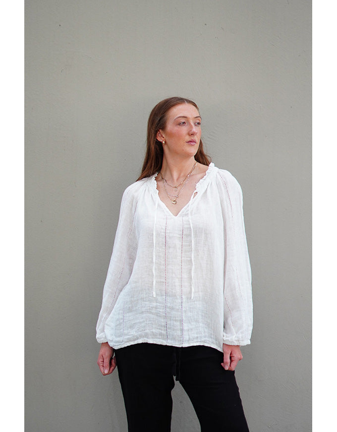 Sussana Stonewash Linen Top White
