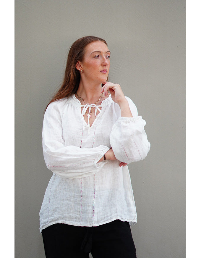 Sussana Stonewash Linen Top White