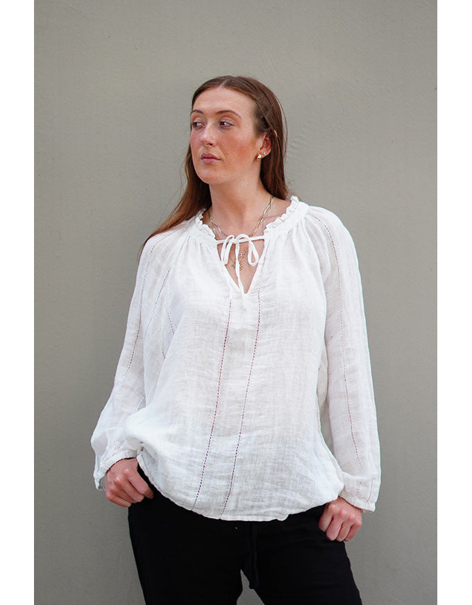 Sussana Stonewash Linen Top White