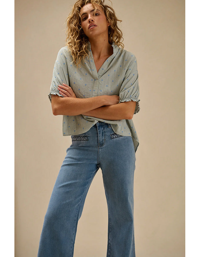 Sara Shirt Blue w/Blue Dots