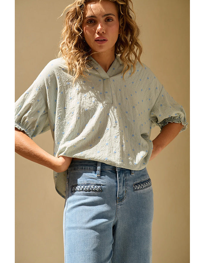 Sara Shirt Blue w/Blue Dots