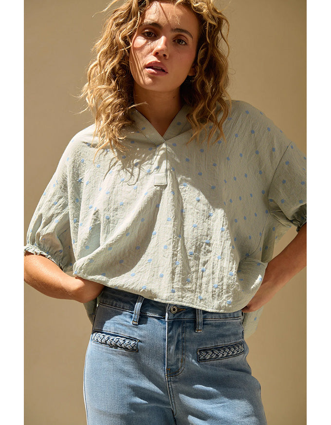 Sara Shirt Blue w/Blue Dots