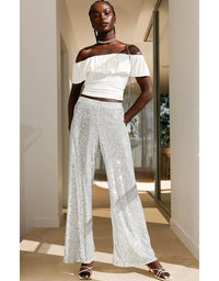 Sequin Palazzo Pant Silver