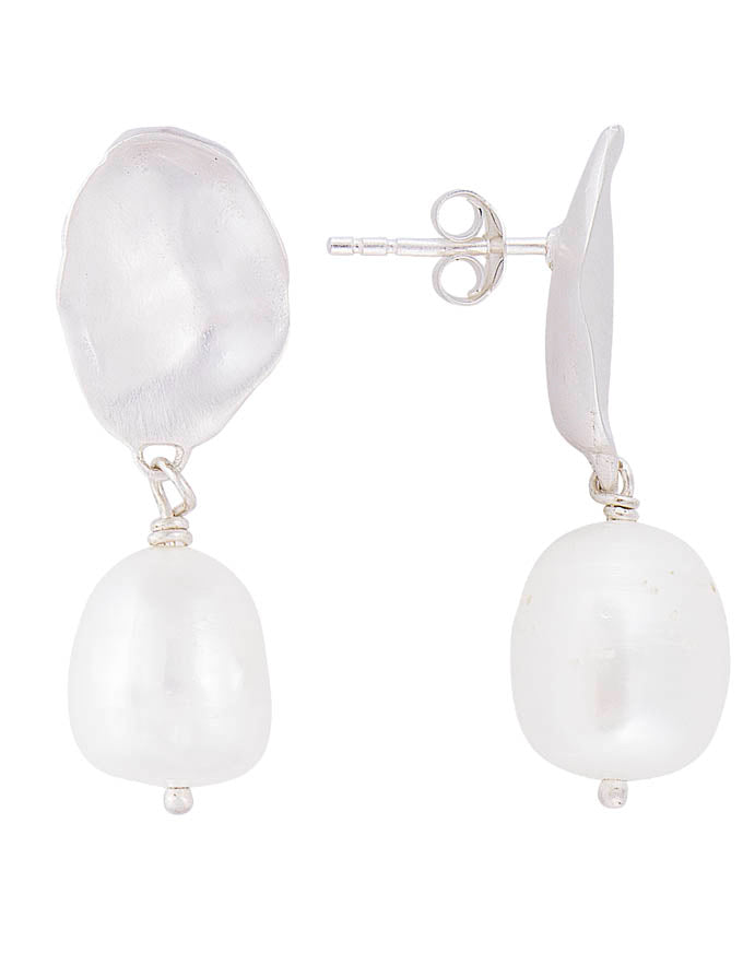Silver Seashell Pearl Drops