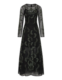 Black lace dress with long sleeves on a white background