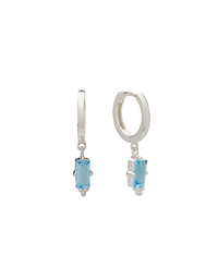 Huggies w Hanging Blue Topaz Baguette Sterling Silver