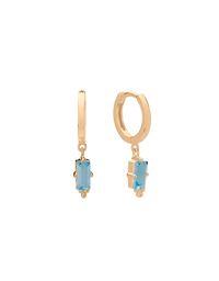 Huggies w Hanging Blue Topaz Baguette 18KT YGP