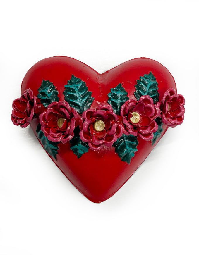 Small Tin Heart w/ Rose Crown. Handmade in Mexico.