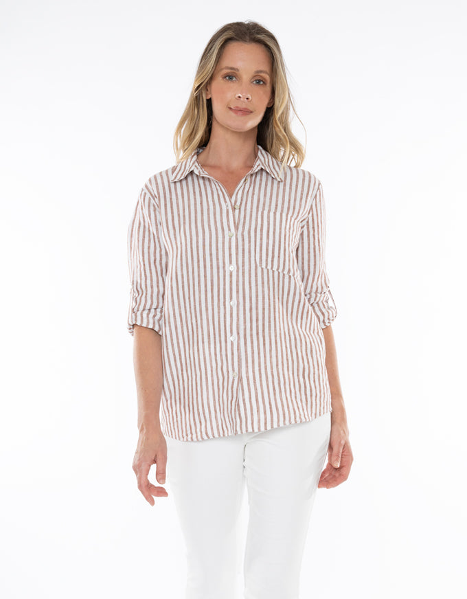 Stripe Linen Shirt Nutshell/White