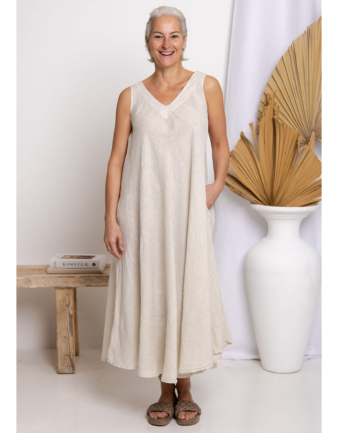 Feliz Midi Dress Sand Linen