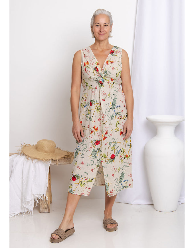 Finella Linen Dress Sand Floral