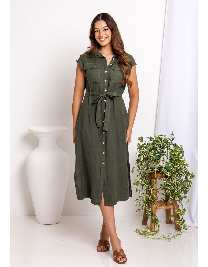 Marielle Dress Slate (Khaki) Linen