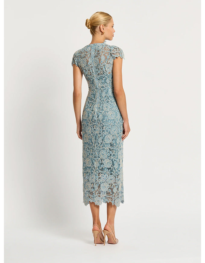 Tiffany Cap Sleeve Dress Light Blue/Ivory - Australian Made