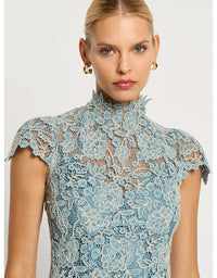 Tiffany Cap Sleeve Dress Light Blue/Ivory - Australian Made