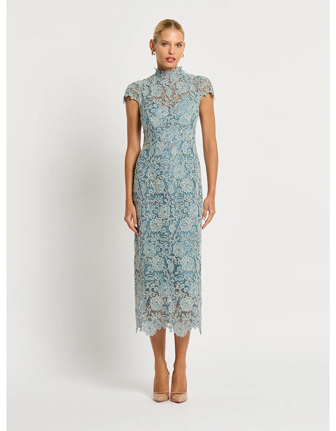 Tiffany Cap Sleeve Dress Light Blue-Ivory Lace