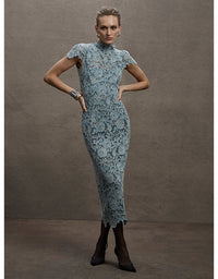 Tiffany Cap Sleeve Dress Light Blue/Ivory - Australian Made
